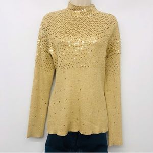 Once Again Gold Metallic Sequin Sweater